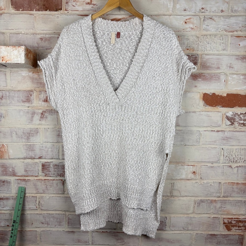 Pilcro Anthropologie Textured Tunic Sweater S Gray Popcorn Knit V-Neck Cotton